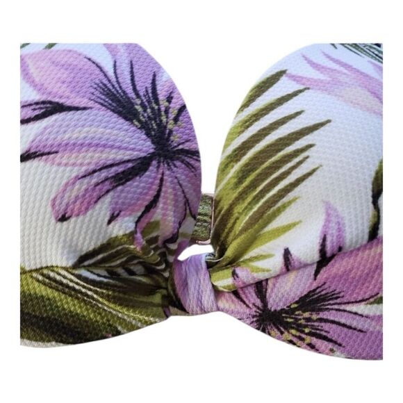 Shade & Shore 32B Bikini Top White Purple Green Floral Tropical Swim Underwire - Picture 4 of 12